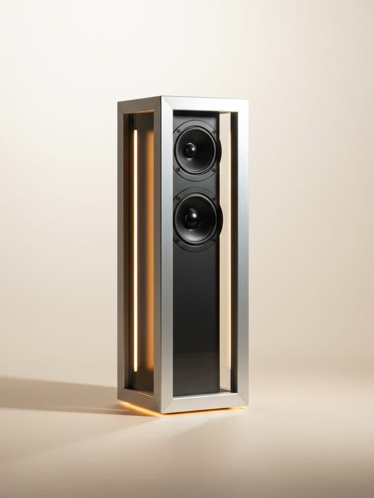 AUREN Journey portable speaker in Aluminium, held in one hand.